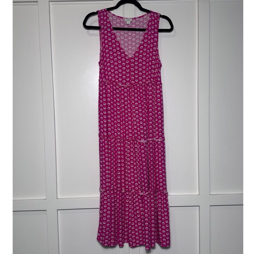 J. Crew Pink Floral Tiered‎ V-Neck Sleeveless Midi Dress Womens Size 4